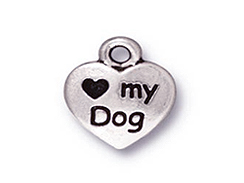 10 - TierraCast Pewter DROP Love My Dog Antique Silver Plated