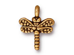 20 - TierraCast Pewter DROP Small Dragonfly Antique Gold Plated