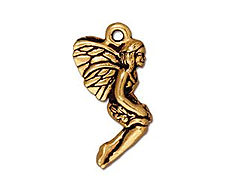10 - TierraCast Pewter DROP  Leaf Fairy, Antique Gold Plated