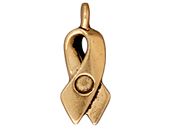 10 - TierraCast Pewter CHARM Ribbon with Stone Setting, Antique Gold Plated