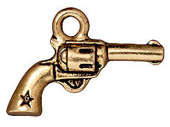 10 - TierraCast Pewter CHARM Six Shooter Antique Gold Plated 