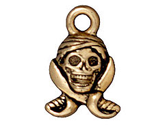 10 - TierraCast Pewter CHARM Pirate Skull Antique Gold Plated 
