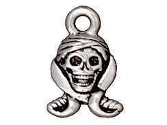 10 - TierraCast Pewter CHARM Pirate Skull Antique Silver Plated 