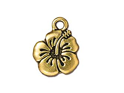 10 - TierraCast Pewter DROP  Hibiscus, Antique Gold Plated 