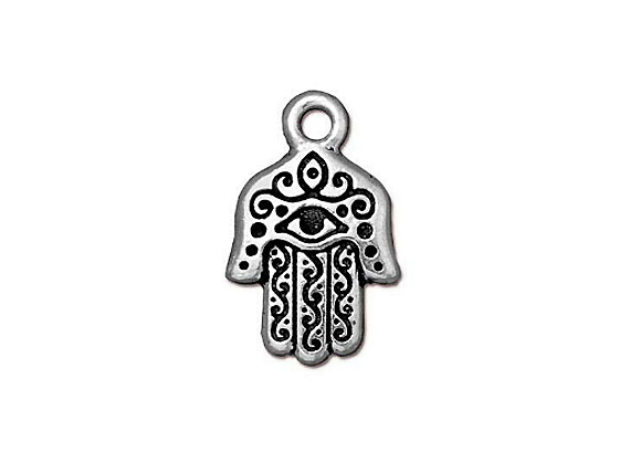 10 - TierraCast Pewter CHARM Hamsa Antique Silver Plated 