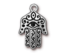 5 - TierraCast Pewter CHARM Large Hamsa Antique Silver Plated