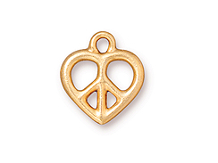 10 - TierraCast Pewter Charm Heart Peace Sign Bright Gold Plated