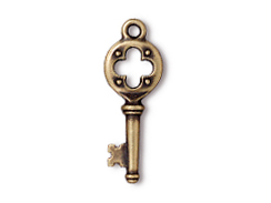 5 - TierraCast Pewter DROP Quatrefoil Key, Oxidized Brass Finish 