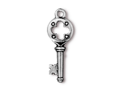 5 - TierraCast Pewter DROP Quatrefoil Key, Antique Silver Plated 