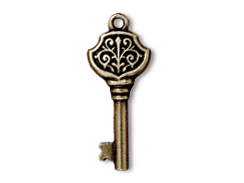 5 - TierraCast Pewter DROP Victorian Key, Oxidized Brass Finish 