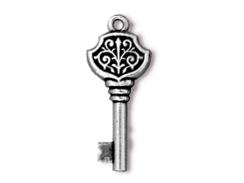 5 - TierraCast Pewter DROP Victorian Key, Antique Silver Plated 