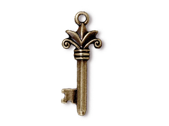 5 - TierraCast Pewter DROP Fleur Key, Oxidized Brass Finish