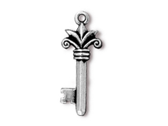 5 - TierraCast Pewter DROP Fleur Key, Antique Silver Plated