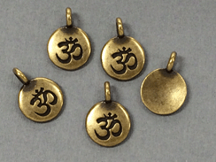10 - TierraCast Oxidized Brass Round Ohm Om Coin Charm