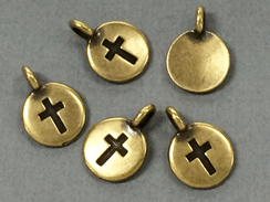 10 - TierraCast Oxidized Brass Round Cross  Charm