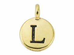 TierraCast Pewter Alphabet Charm Antique Gold Plated -  L