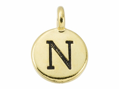 TierraCast Pewter Alphabet Charm Antique Gold Plated -  N