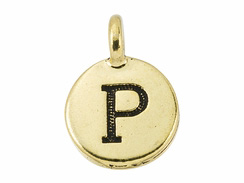 TierraCast Pewter Alphabet Charm Antique Gold Plated -  Rho
