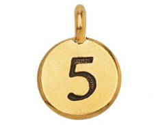TierraCast Pewter Number Charm Antique gold Plated - 5