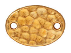 20 - TierraCast Pewter LINK Oval Hammered Disk, Bright Gold Plated
