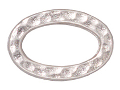 20 - TierraCast Pewter LINK Oval Hammered Ring, Bright Rhodium Plated