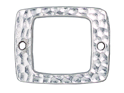 10 - TierraCast Pewter Link Open Square Hammered Link Drilled, Bright Rhodium Plated 