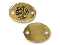 5-TierraCast Antique Gold Finish Pewter Tree of Life Connector Link Oval Coin