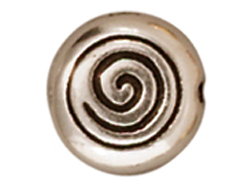 20 - TierraCast Pewter BEAD Sm Round 2 Sided Spiral Disk, Antique Silver Plated