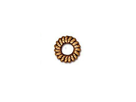 50 - TierraCast Pewter BEAD Small Coiled Ring , Antique GoldPlated