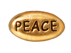 20 - TierraCast Pewter PEACE Message Bead, Antique Gold Plated