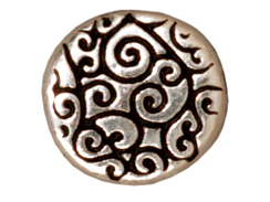 10 - TierraCast Pewter BEAD Round Scroll, Antique Silver Plated