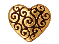10 - TierraCast Pewter BEAD Heart Scroll, Antique Gold Plated