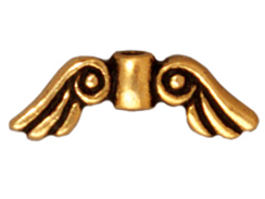 20 - TierraCast Pewter BEAD Small Angel Wings, Antique Gold Plated