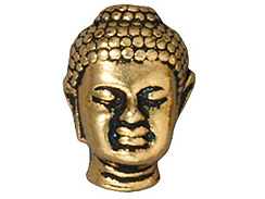 10 - TierraCast Pewter BEAD Large Hole Buddha Head, Antique Gold Plated