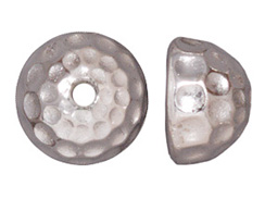 10 - TierraCast Pewter BEAD CAP 9.2mm Hammertone Bright Rhodium Plated 