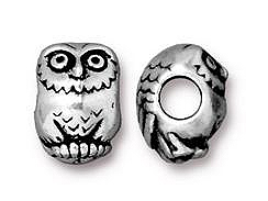 10 - TierraCast Pewter BEAD Owl Antique Silver Plated 