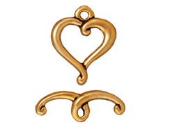 10 - TierraCast Pewter CLASP Jubilee Swirl Heart Toggle Set, Antique Gold Plated