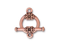 5 - TierraCast Pewter CLASP Round Toggle Clasp with Stone Setting, Antique Copper Plated