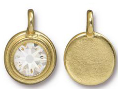 Crystal - TierraCast Bright Gold Plated Pewter Stepped Bezel Charm with Swarovski Stone, April Birthstone