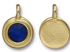 Cobalt - TierraCast Bright Gold Plated Pewter Stepped Bezel Charm with Swarovski Stone