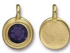 Purple Velvet - TierraCast Bright Gold Plated Pewter Stepped Bezel Charm with Swarovski Stone