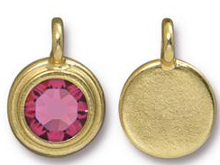 Rose - TierraCast Bright Gold Plated Pewter Stepped Bezel Charm with Swarovski Stone, October Birthstone