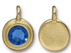 Sapphire - TierraCast Bright Gold Plated Pewter Stepped Bezel Charm with Swarovski Stone, September Birthstone