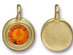 Tangerine - TierraCast Bright Gold Plated Pewter Stepped Bezel Charm with Swarovski Stone