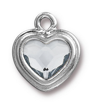 TierraCast Bright Rhodium Plated Pewter Heart Stepped Bezel Charm with Swarovski Stone - Crystal