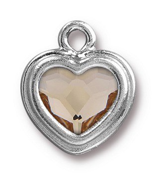 TierraCast Bright Rhodium Plated Pewter Heart Stepped Bezel Charm with Swarovski Stone - Light Silk
