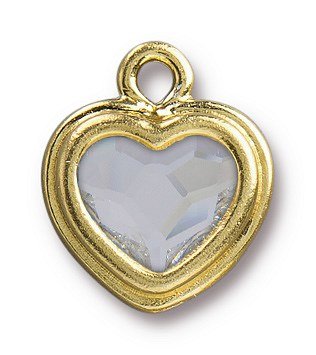 TierraCast Bright Gold Plated Pewter Heart Stepped Bezel Charm with Swarovski Stone - Crystal