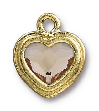TierraCast Bright Gold Plated Pewter Heart Stepped Bezel Charm with Swarovski Stone - Light Silk