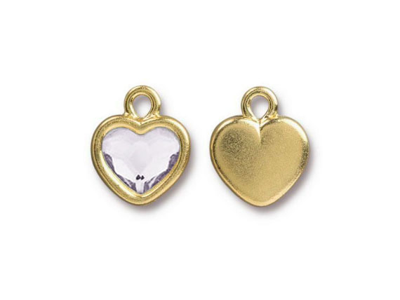 TierraCast Bright Gold Plated Pewter Heart  Bezel Drop with Swarovski Stone - Crystal