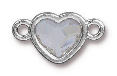 TierraCast Bright Rhodium Plated Pewter Heart  Bezel Link with Swarovski Stone - Crystal